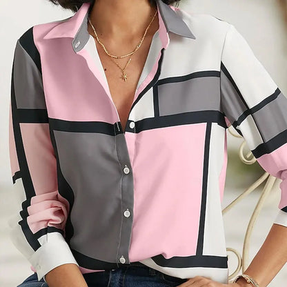 New Plus Size Floral Long Sleeve Blouse with Button Detail for Women