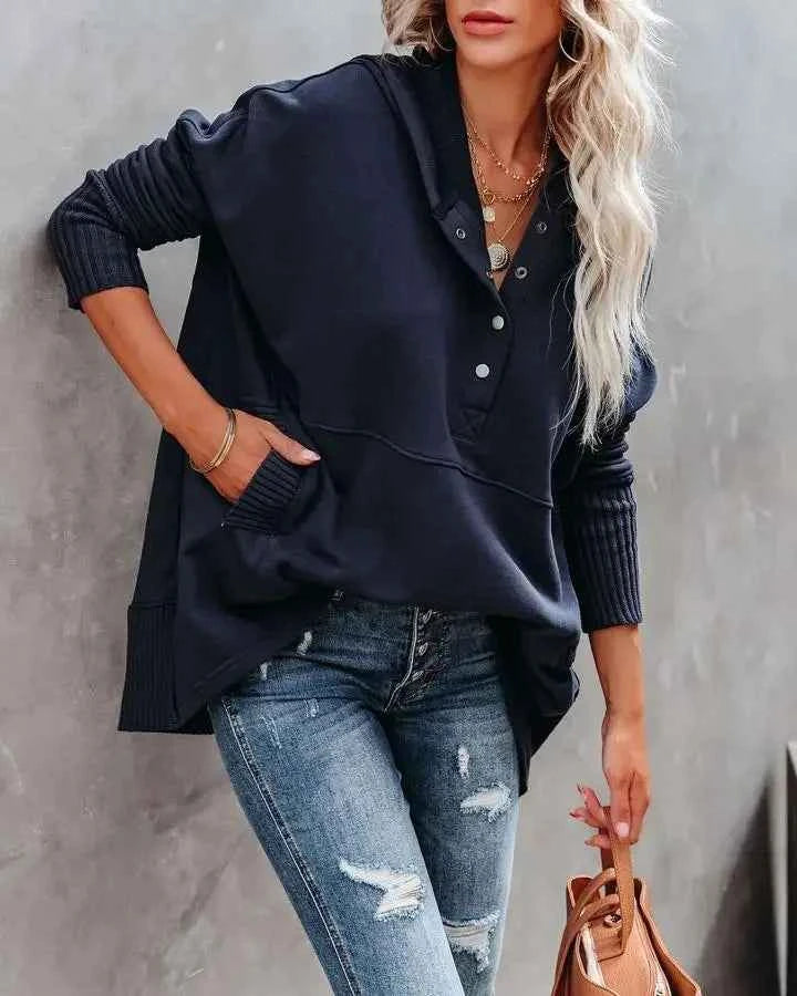 Casual Loose White Women Sweatshirt V-neck Hooded Batwing Sleeve Hoodie Top For Women Pullovers