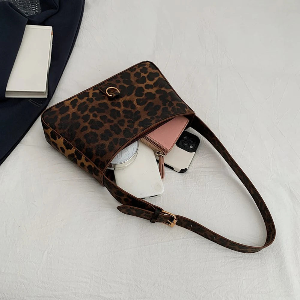 Women's Vintage Leopard Print Hobo Shoulder Bag – PU Leather Retro Handbag