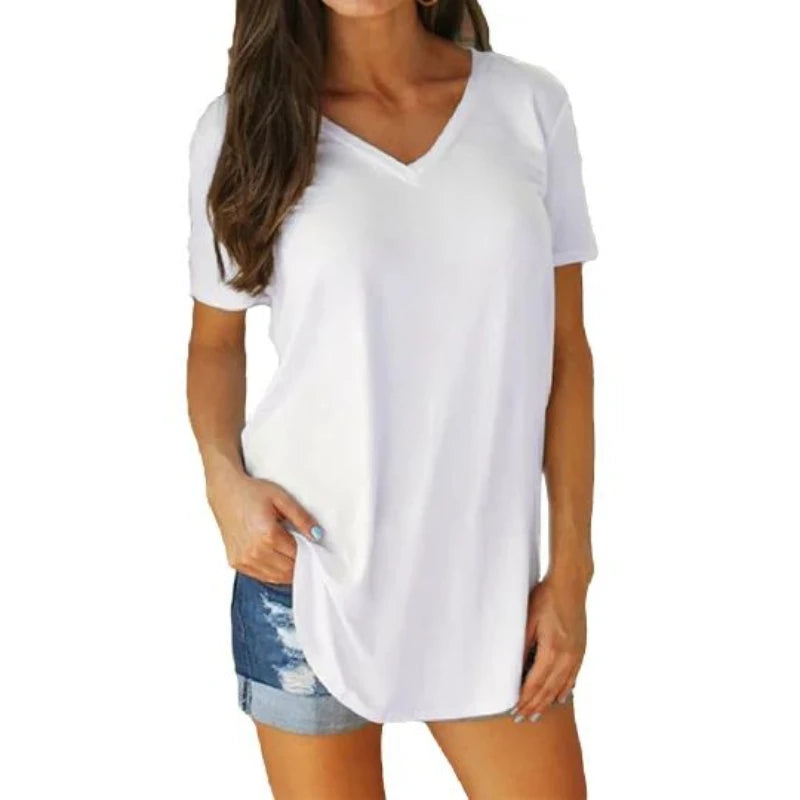 V-Neck Loose Long Tunic T-Shirt