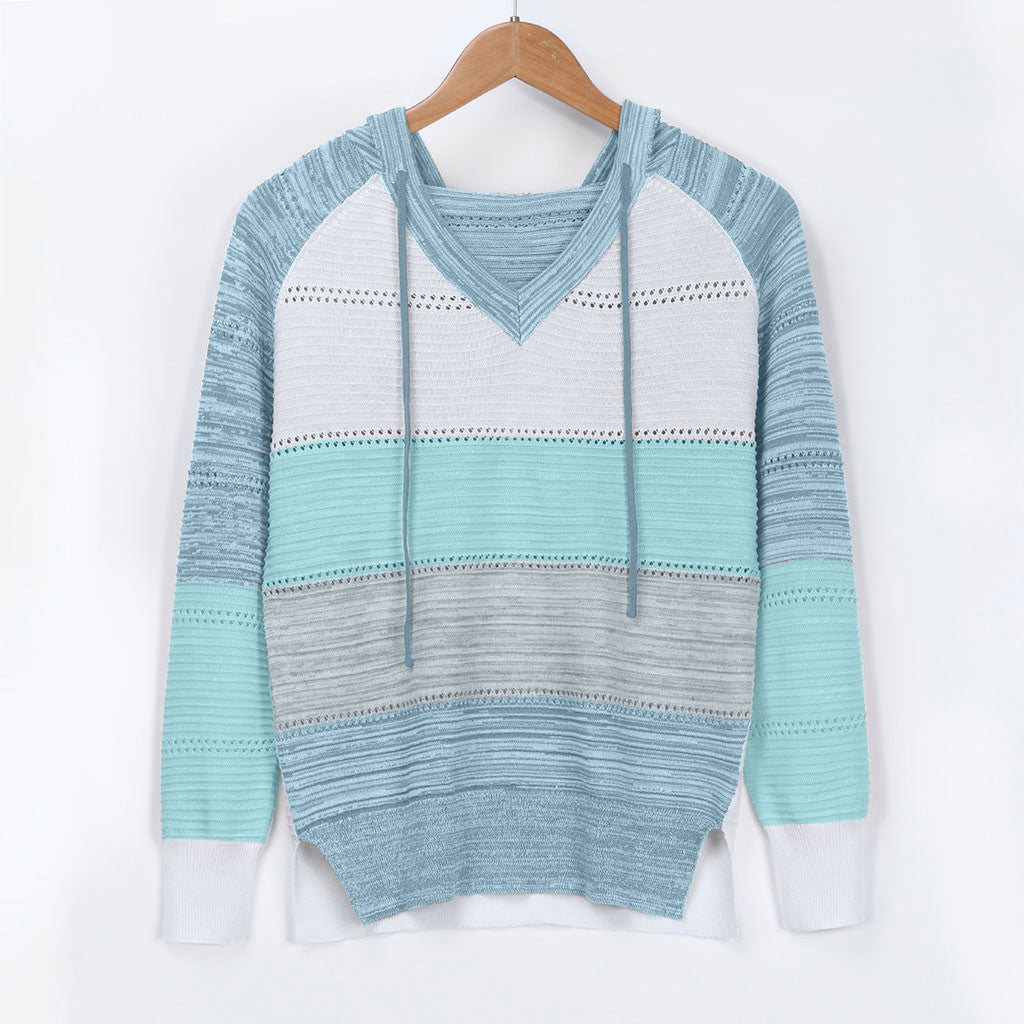 Plus Size 5XL Autumn Winter Women's Pullover Fashion Patchwork Long Sleeve Knit Sweater Tops Women Crochet Hollow Hooded Sweater - The Eggy's store