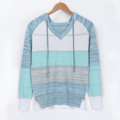 Plus Size 5XL Autumn Winter Women's Pullover Fashion Patchwork Long Sleeve Knit Sweater Tops Women Crochet Hollow Hooded Sweater - The Eggy's store