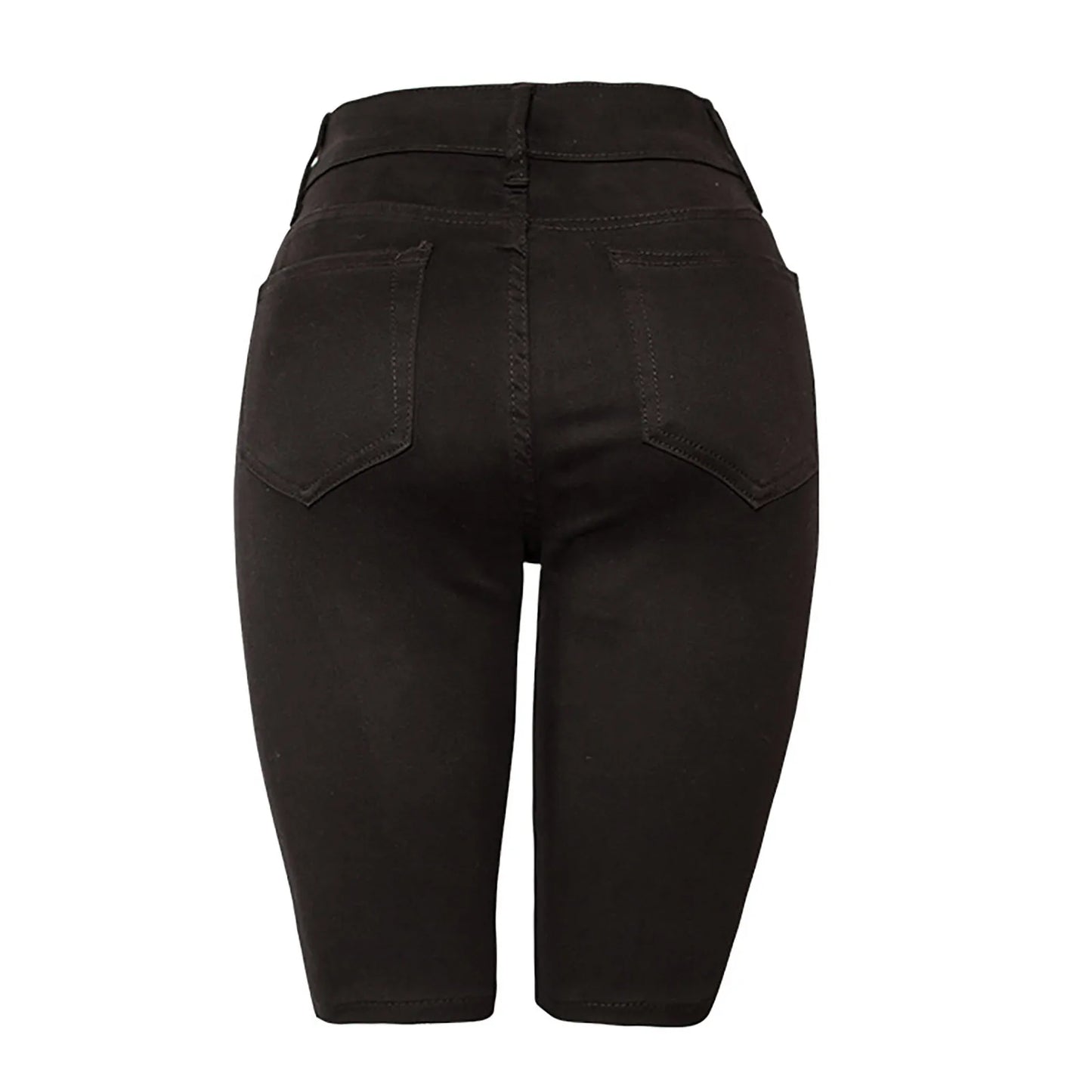 Casual Retro Black High Waist Denim Shorts for Women - Knee-long Summer Shorts - The Eggy's store