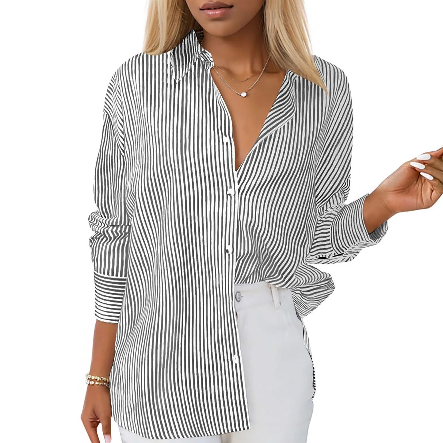 Casual Loose Button-Down Tunic Blouse