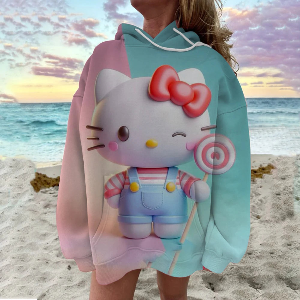 Cute Sweatshirt  Outfit Hello Kitty Hoodie Cartoon Graphic Adult Sweatshirt Hoodie Sanrio Women's Top