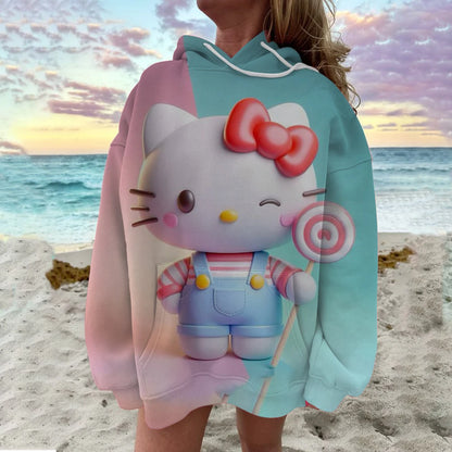 Cute Sweatshirt  Outfit Hello Kitty Hoodie Cartoon Graphic Adult Sweatshirt Hoodie Sanrio Women's Top