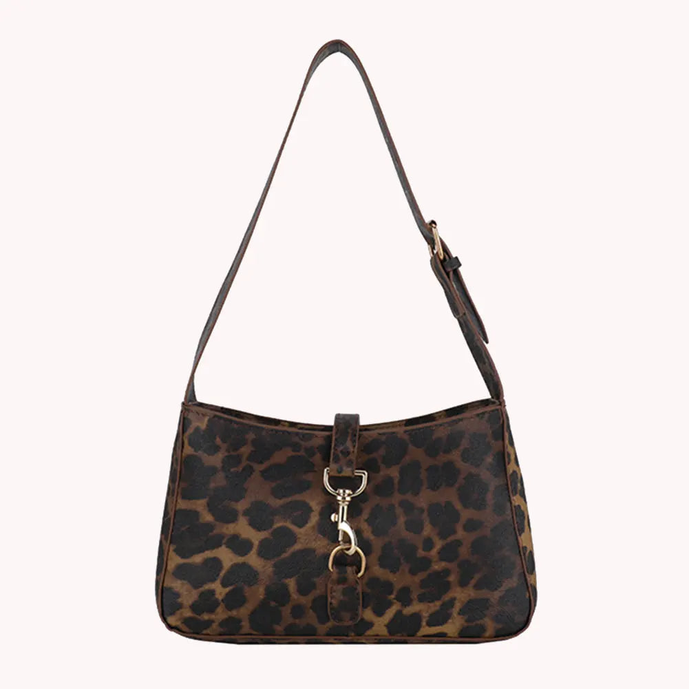 Women's Vintage Leopard Print Hobo Shoulder Bag – PU Leather Retro Handbag