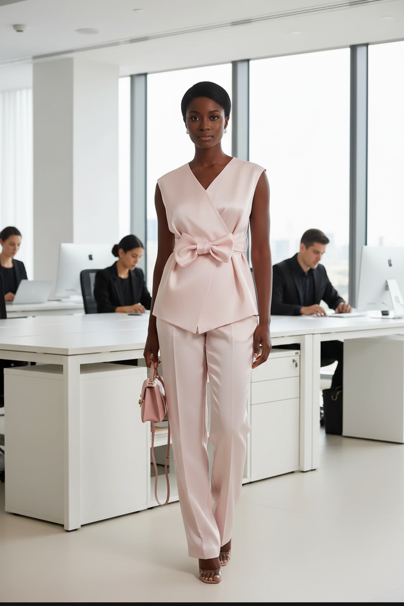 Sleeveless Two-Piece Set - Solid Color Top & Trousers