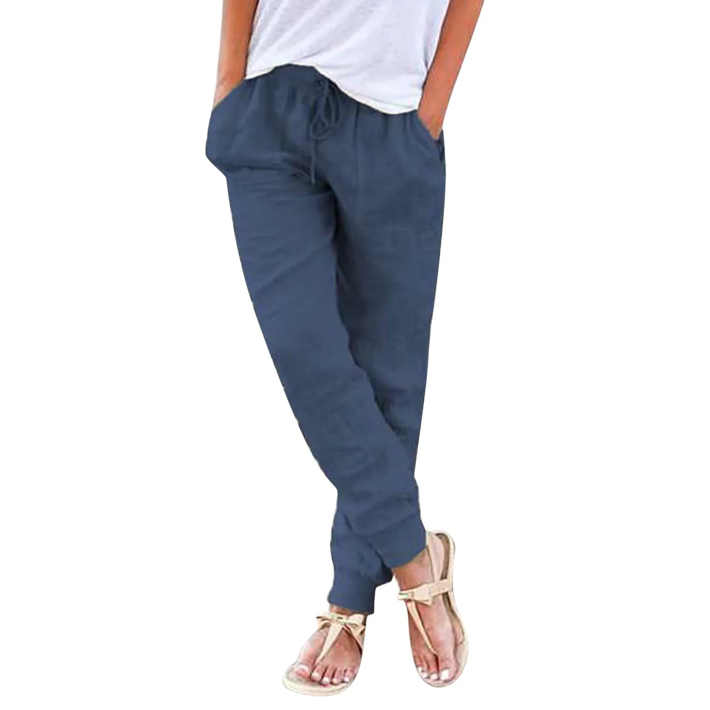 Cotton Linen Drawstring Cargo Pants
