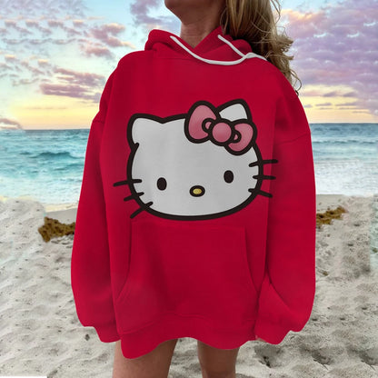 Cute Sweatshirt  Outfit Hello Kitty Hoodie Cartoon Graphic Adult Sweatshirt Hoodie Sanrio Women's Top