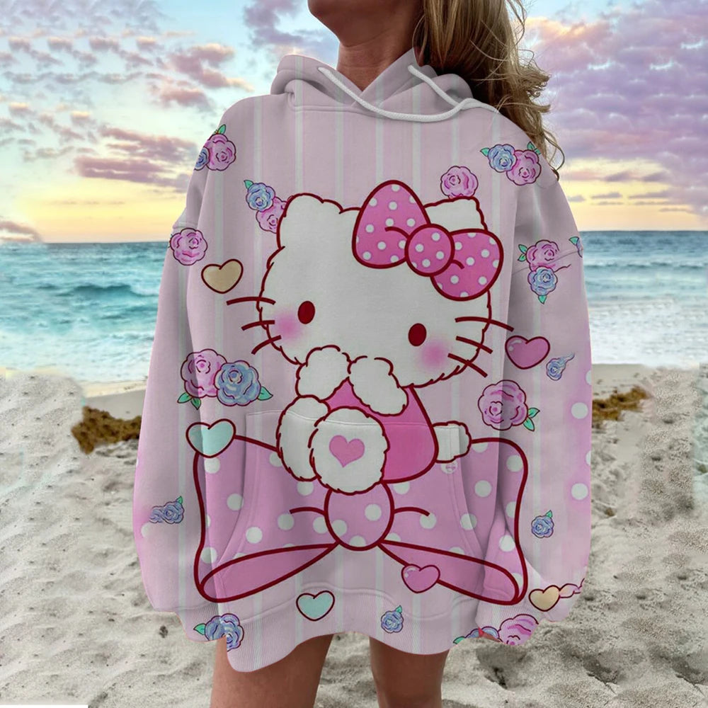 Cute Sweatshirt  Outfit Hello Kitty Hoodie Cartoon Graphic Adult Sweatshirt Hoodie Sanrio Women's Top