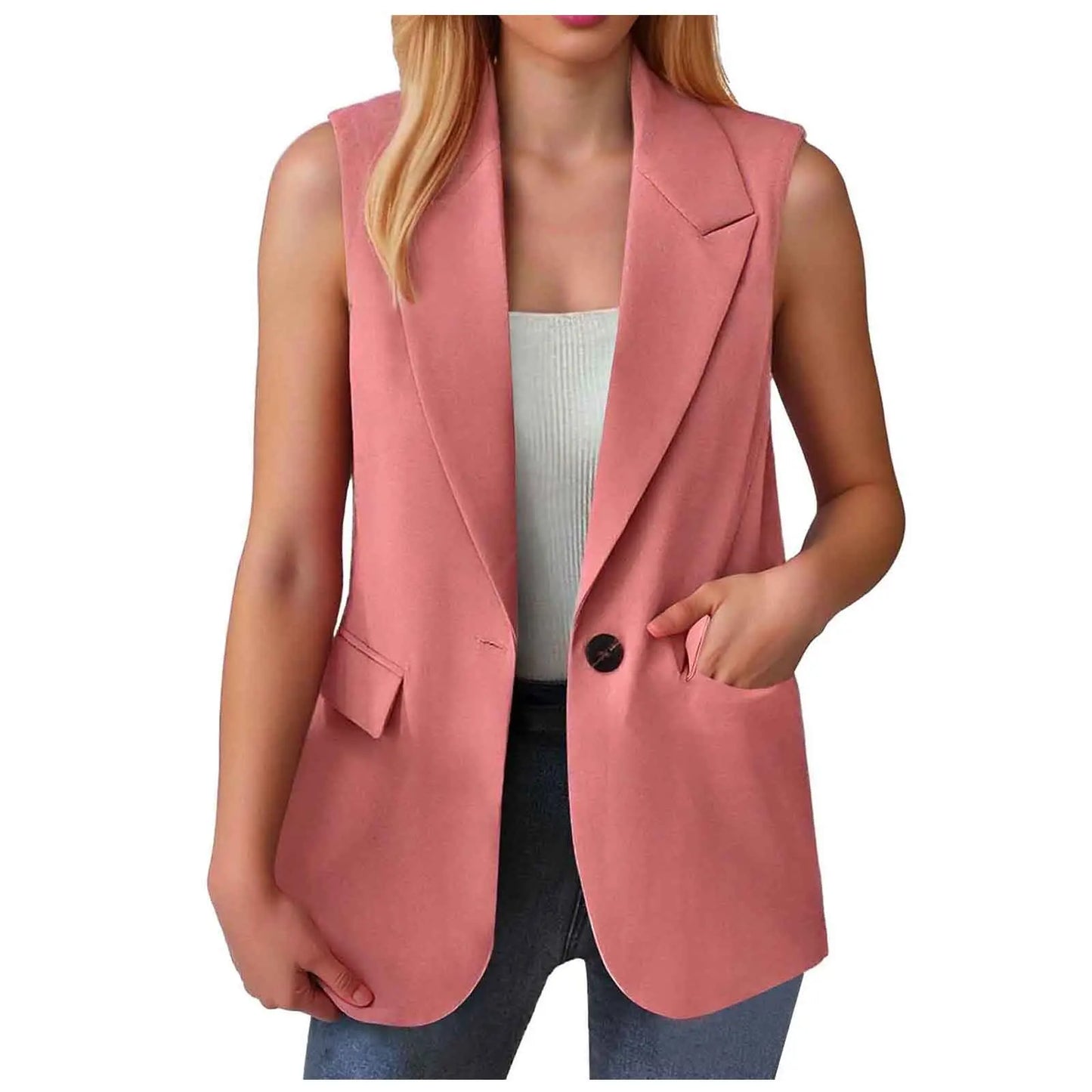 Sleeveless Single Button Slim Fit Blazer Vest