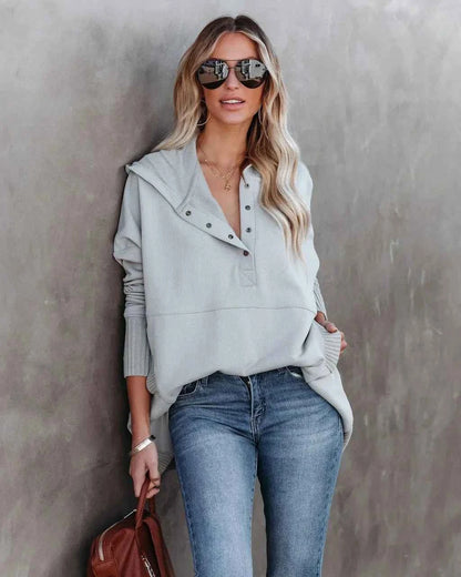 Casual Loose White Women Sweatshirt V-neck Hooded Batwing Sleeve Hoodie Top For Women Pullovers