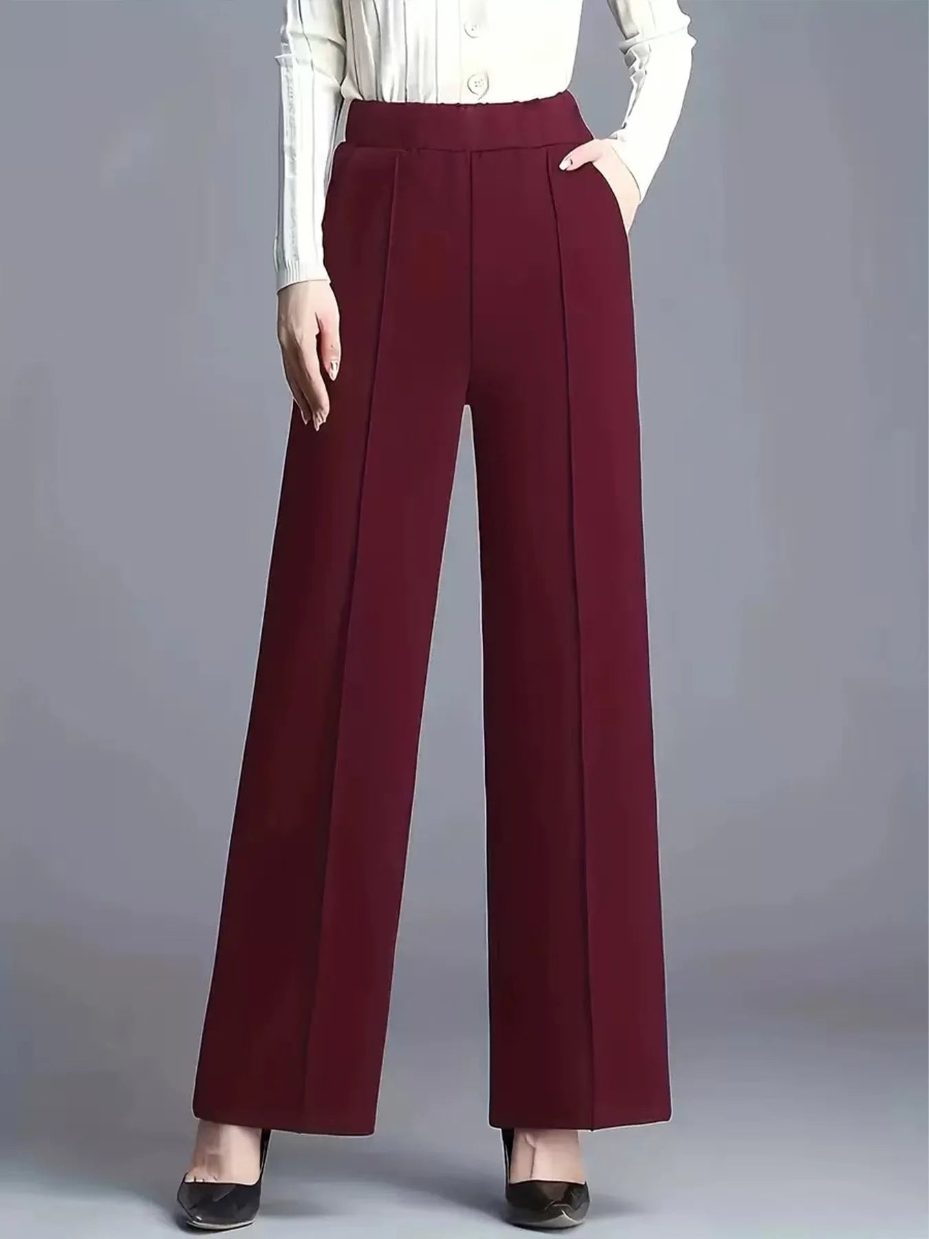 Solid Color Wide Leg High Waist Pants