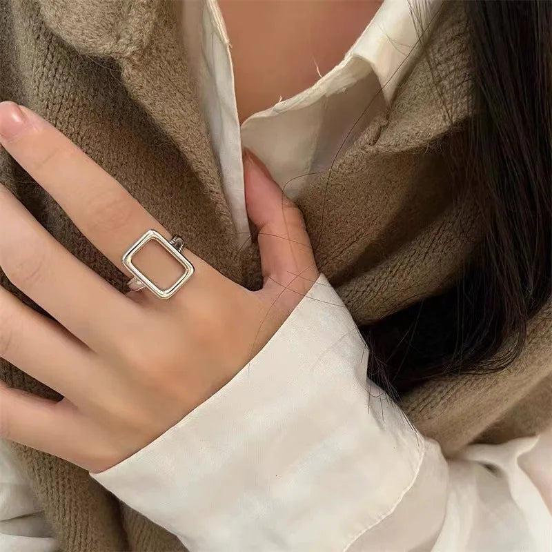 925 Sterling Silver Rectangle Geometry Open Rings