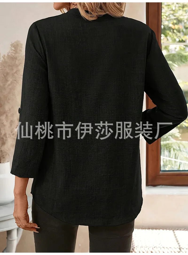 Elegant Casual V-neck Loose Sleeve Blouses