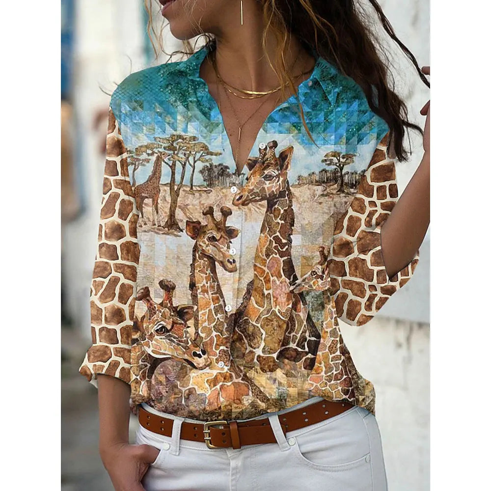 New Plus Size Floral Long Sleeve Blouse with Button Detail for Women