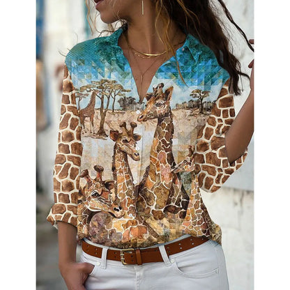 New Plus Size Floral Long Sleeve Blouse with Button Detail for Women