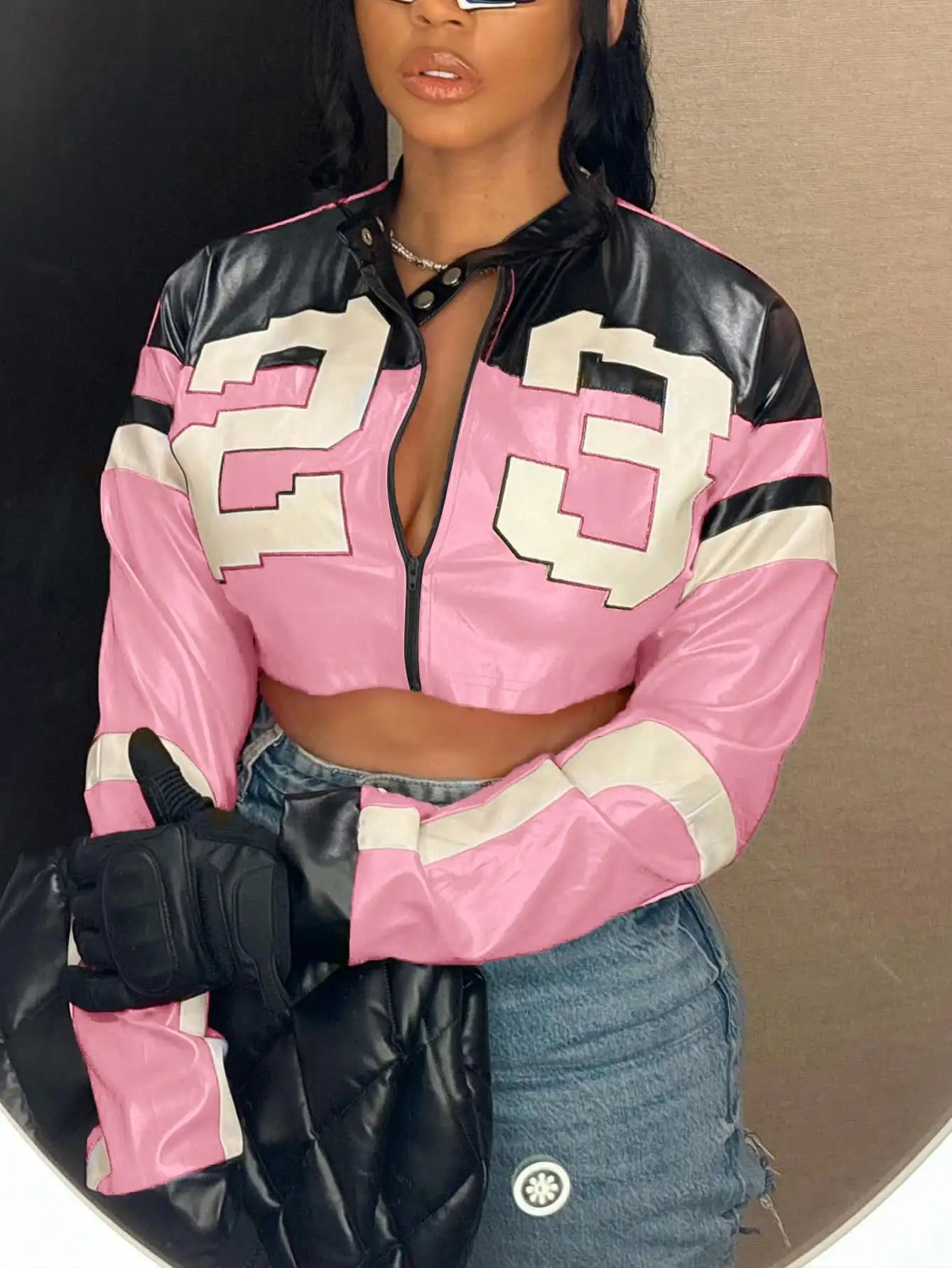 Faux Leather Bomber Jacket - Motorcycle Style