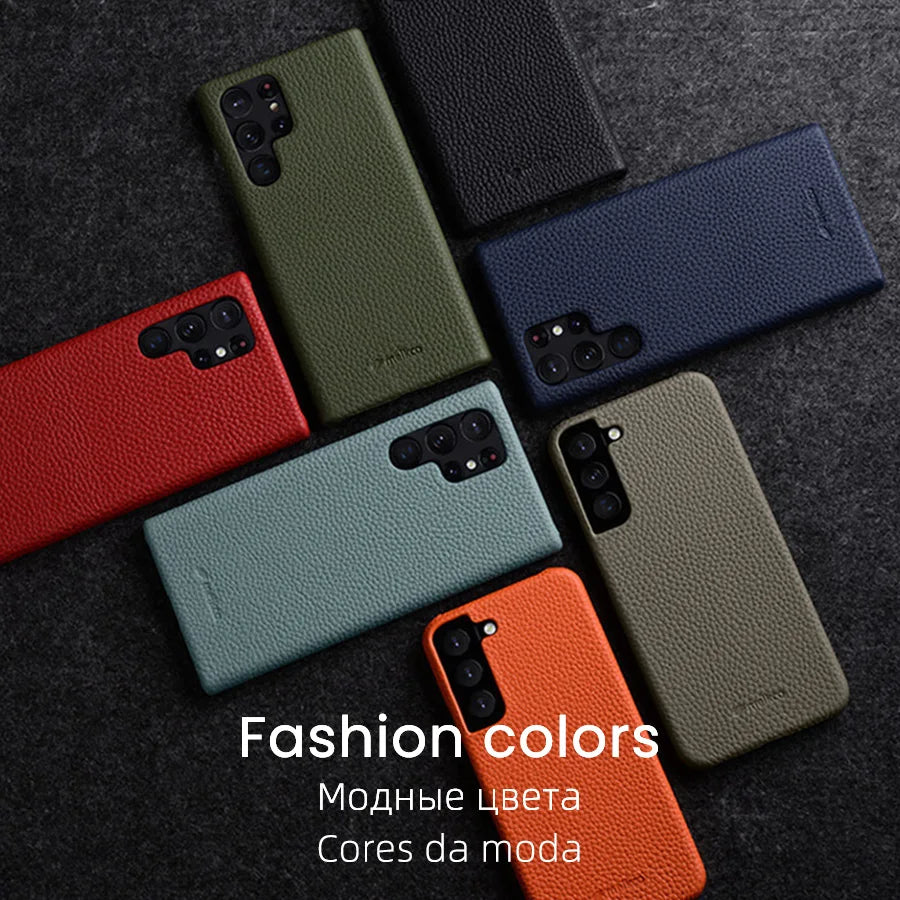Premium Leather Phone Case for Samsung Galaxy S23 S22 Ultra 21 Plus 5G - Luxury Genuine Cowhide Business Cover - The Eggy's store