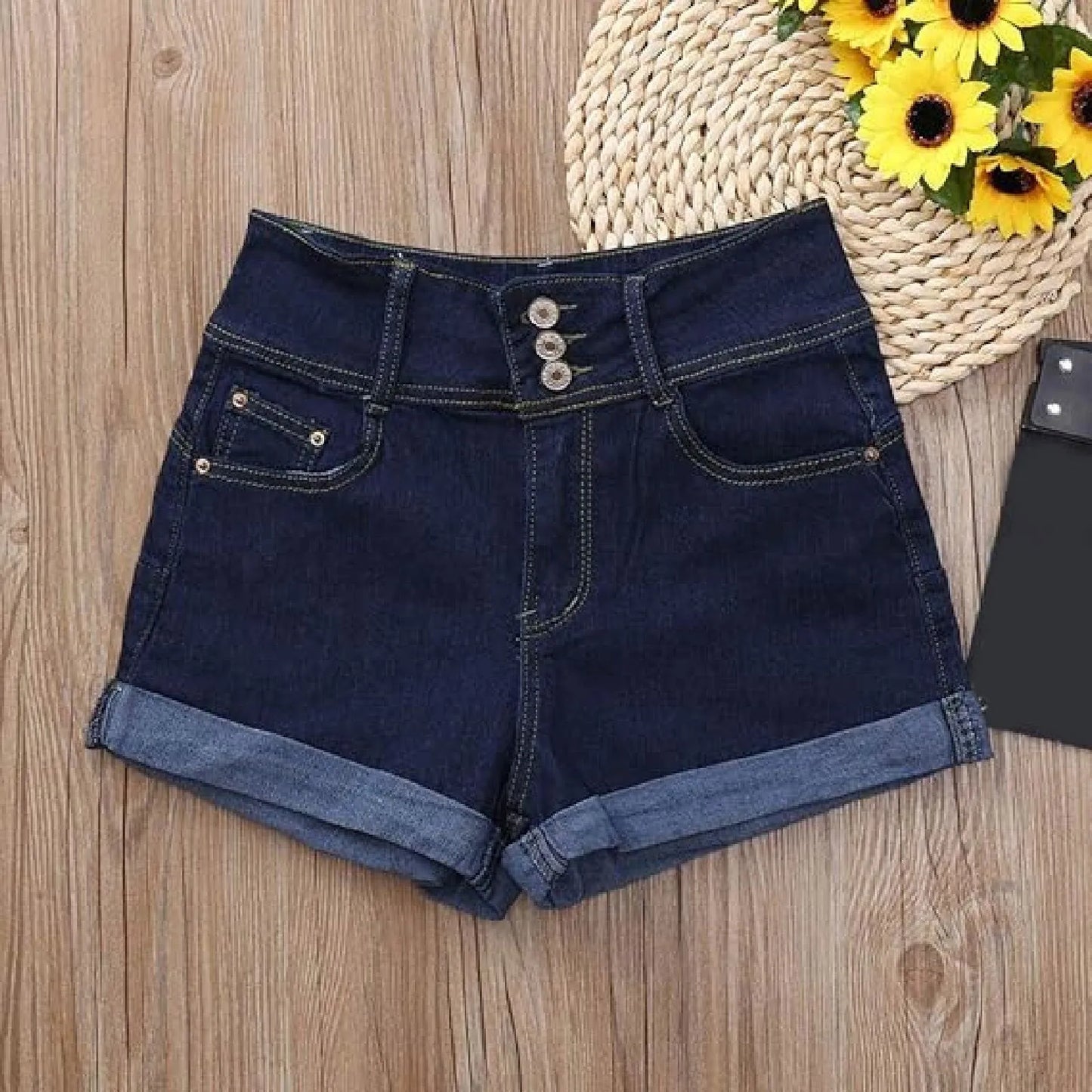 Washed Solid Low Waist Denim Mini Shorts