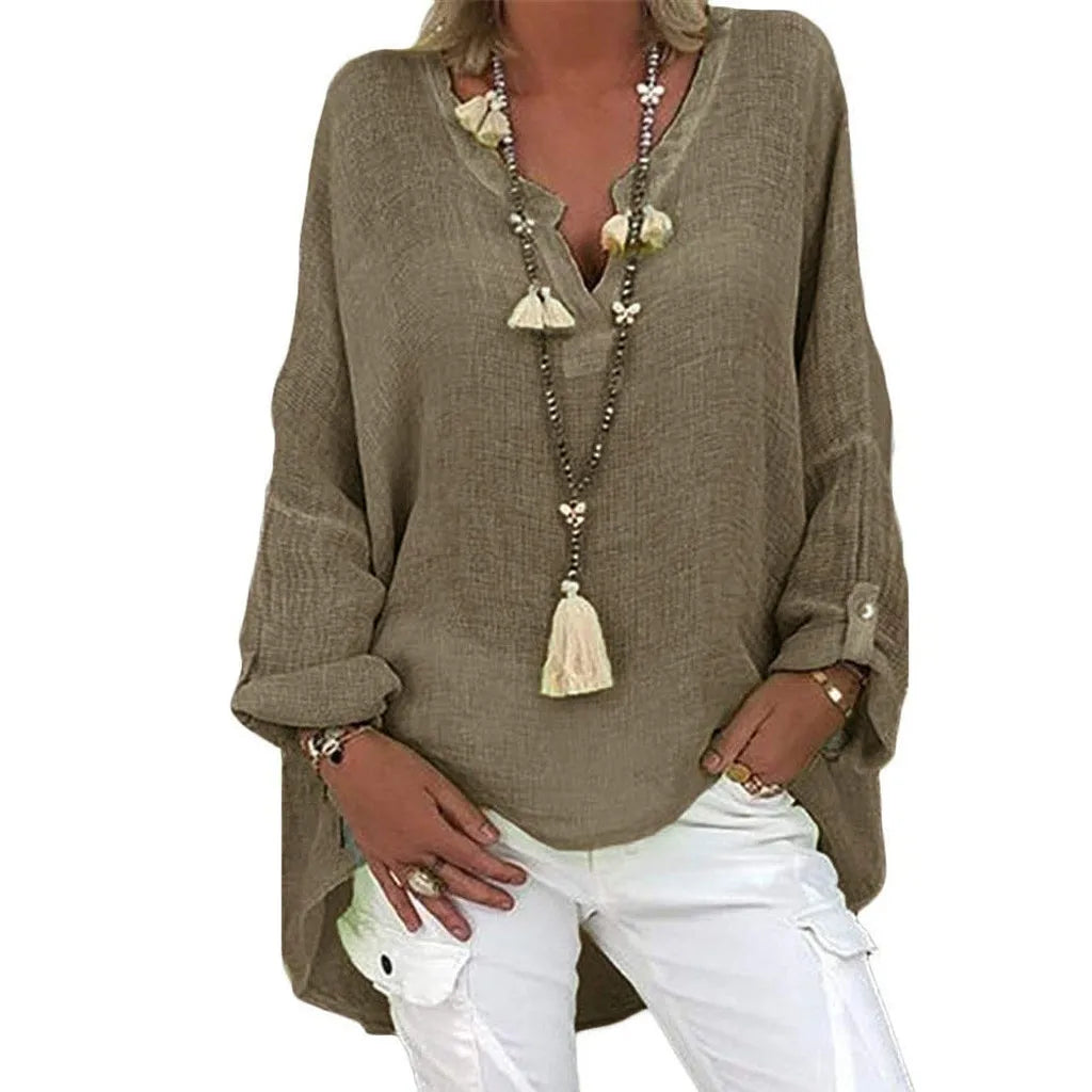 Plus Size Women's Top Summer V Neck Solid Casual Short Sleeve Blouse - The Eggy's store