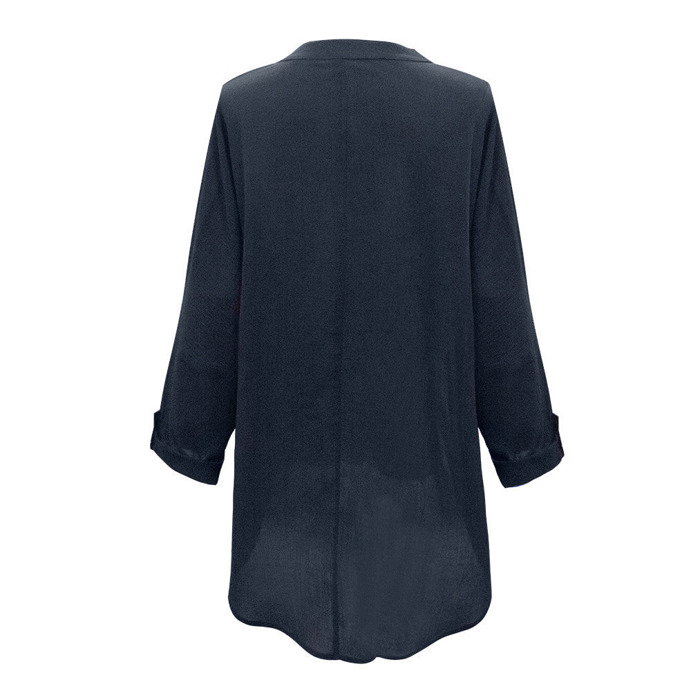 Plus Size Women's Top Summer V Neck Solid Casual Short Sleeve Blouse - The Eggy's store