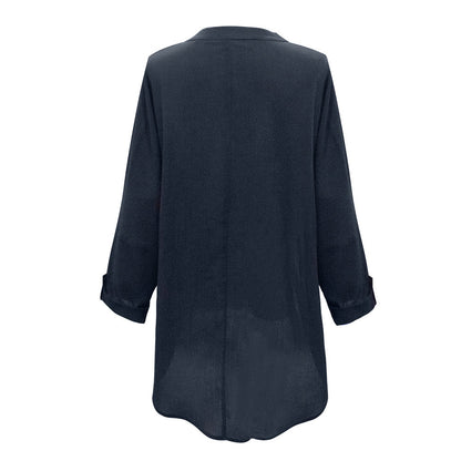 Plus Size Women's Top Summer V Neck Solid Casual Short Sleeve Blouse - The Eggy's store