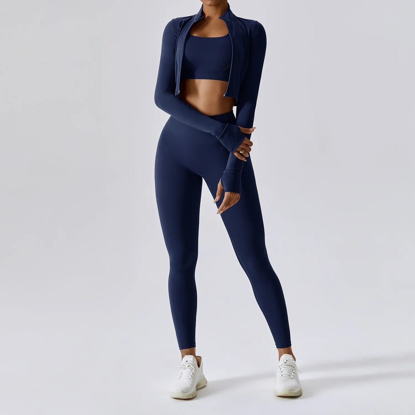 Workout Outfit ActiveWear 3 Pieces Workout Clothes Sports Bra High Waist Gym Leggings Long-Sleeved