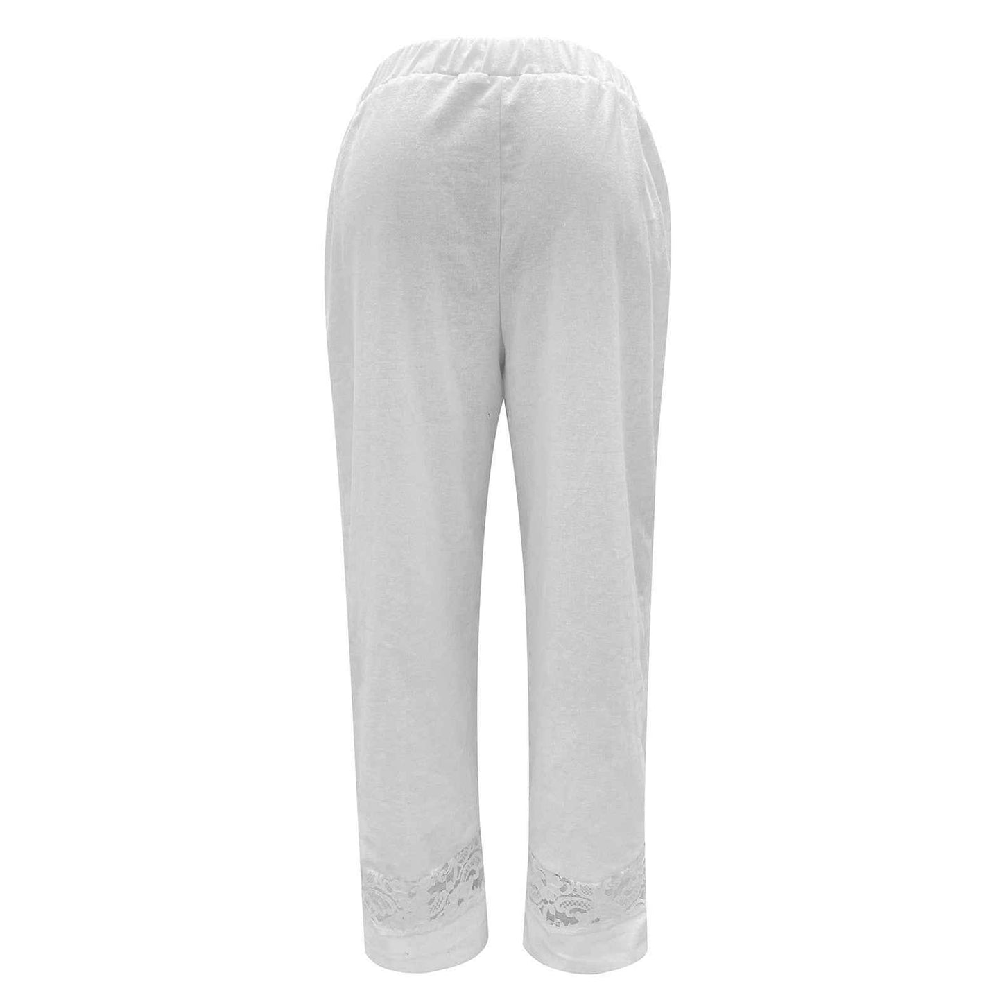 Cargo Pants Streetwear Women Loose Lace Cotton Solid Cropped Elastic Waist Trousers Women's Casual Pants