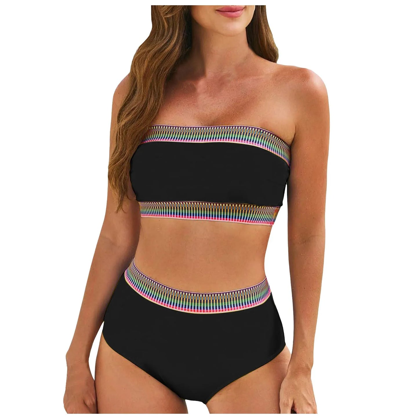 High-Waisted Bikini Set - Push-Up Tube Top