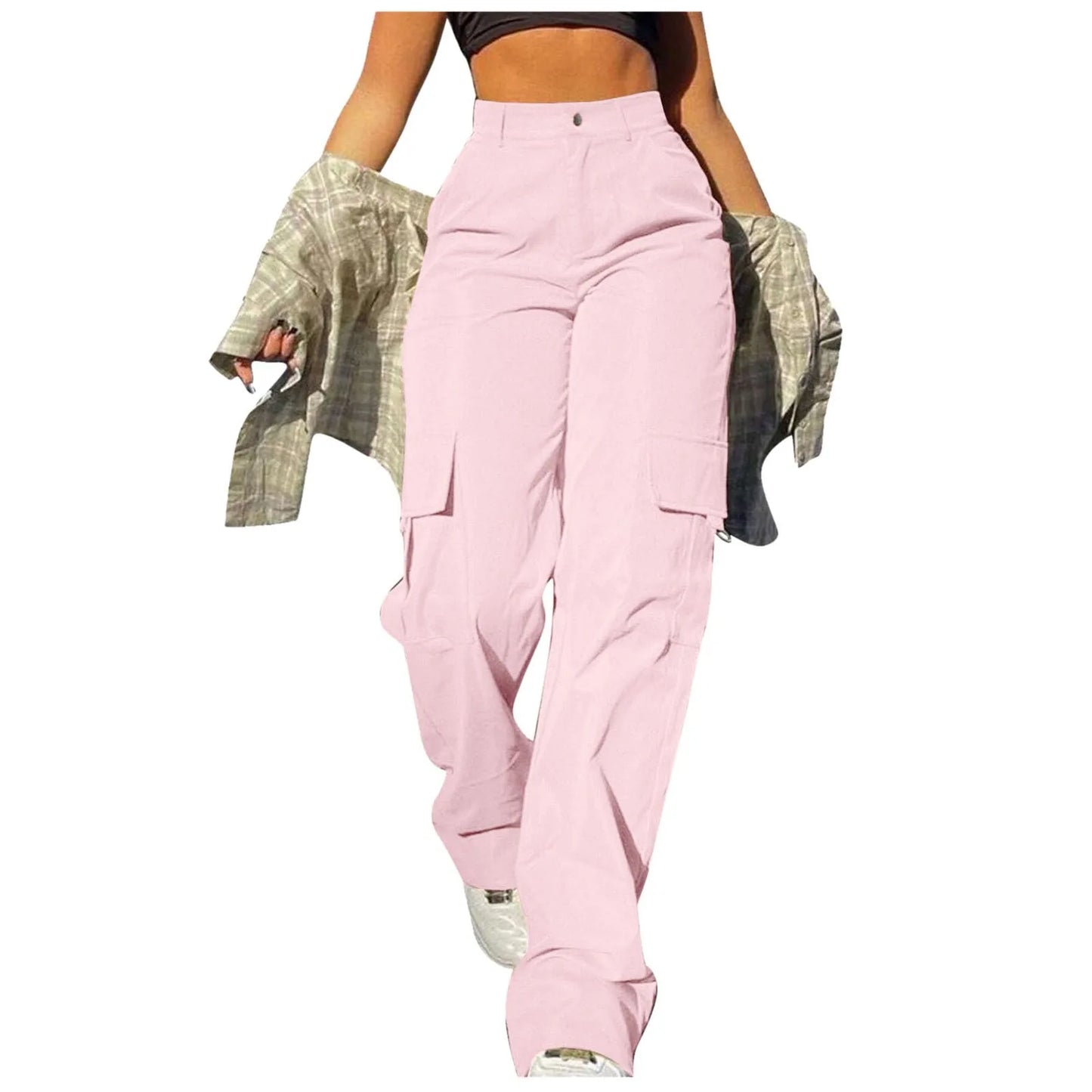 Women's Wide Leg Cargo Pants with Pockets – Casual Straight Leg Trousers