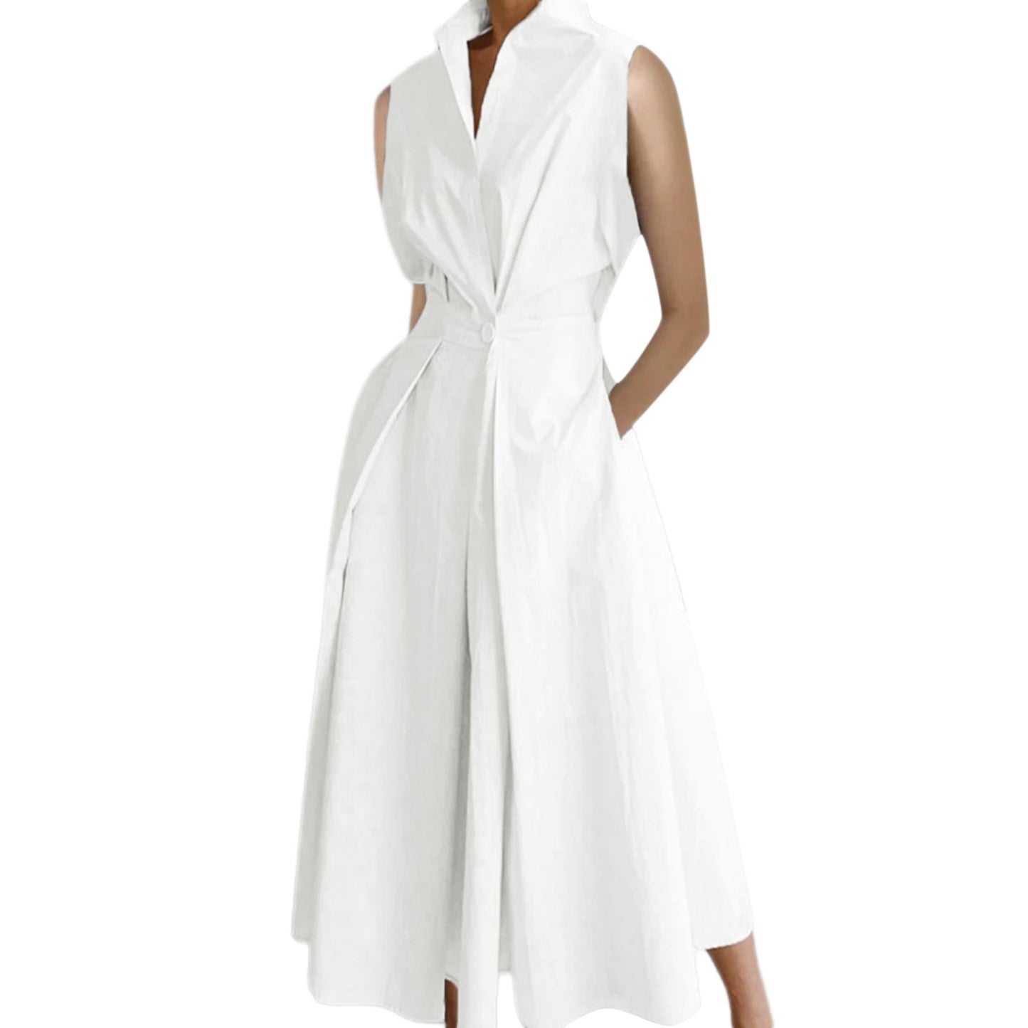 Sleeveless Button Ruched Dress