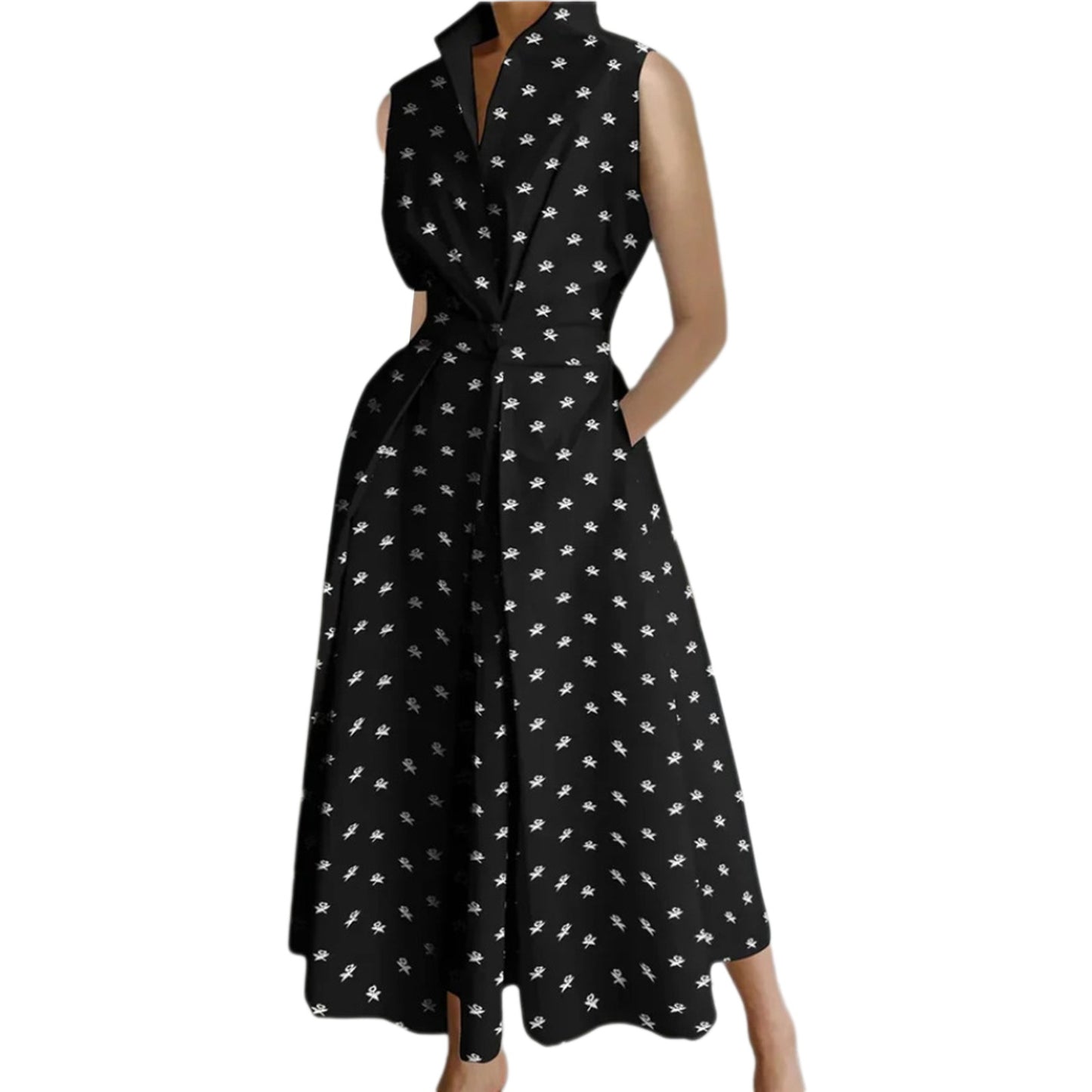 Sleeveless Button Ruched Dress