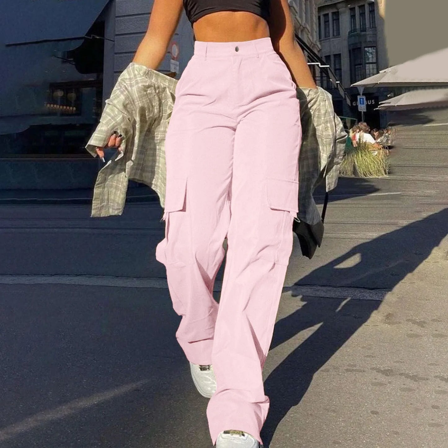 Women's Wide Leg Cargo Pants with Pockets – Casual Straight Leg Trousers