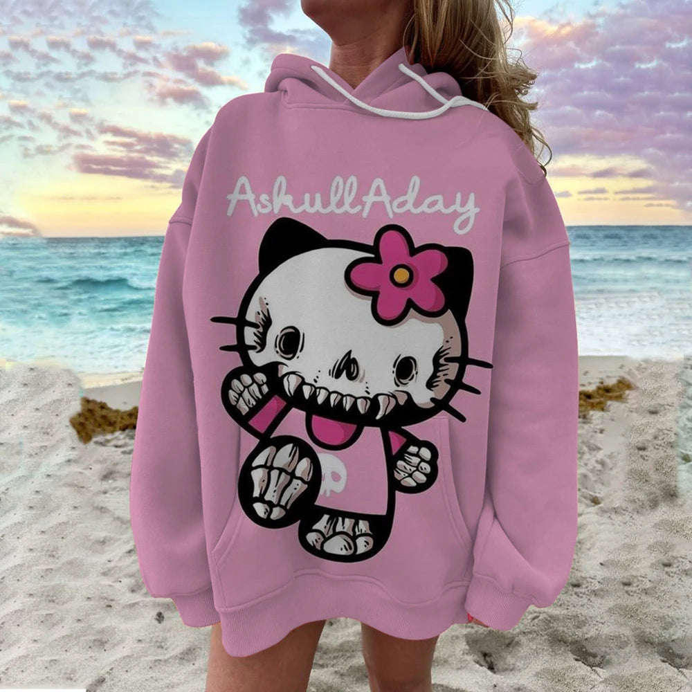 Cute Sweatshirt  Outfit Hello Kitty Hoodie Cartoon Graphic Adult Sweatshirt Hoodie Sanrio Women's Top