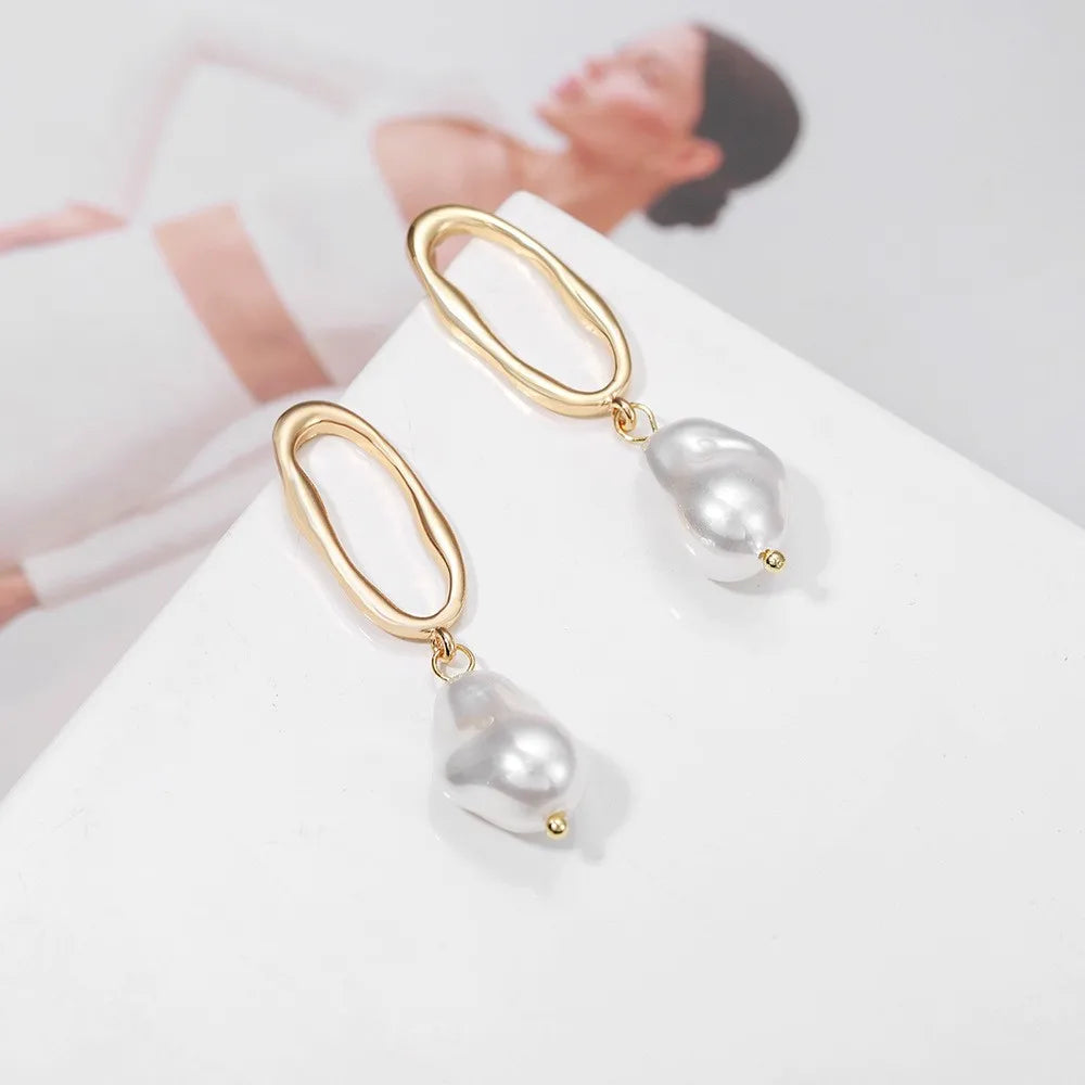 Gold Plated Pearl Dangle Earrings