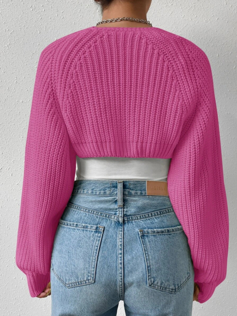 Women's Open Front Cropped Cardigan – Long Sleeve Ribbed Knit Shrug