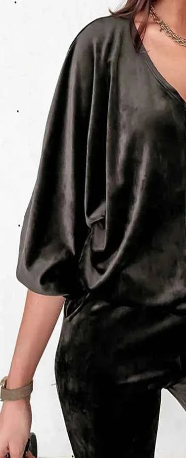 Golden Velvet with Zipper Long-sleeved Jogger Solid Color Casual Suit 2 piece  Set Loungewear