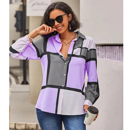 New Plus Size Floral Long Sleeve Blouse with Button Detail for Women