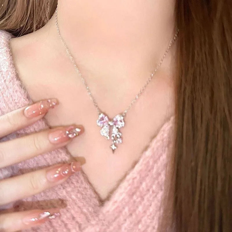 Pink Bow Pendant Necklace