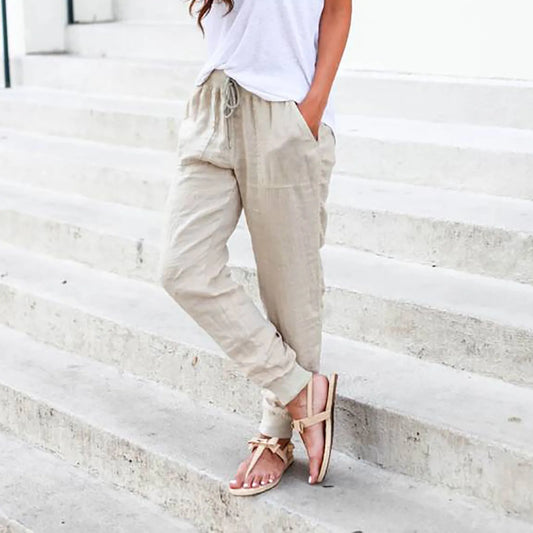 Cotton Linen Drawstring Cargo Pants