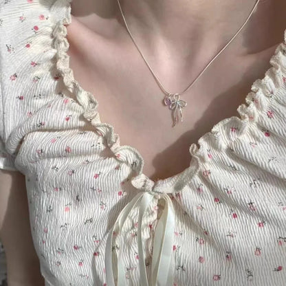 Trendy Harajuku Bowknot Heart Necklace - Vintage Snake Chain for Women Jewelry Gift - The Eggy's store