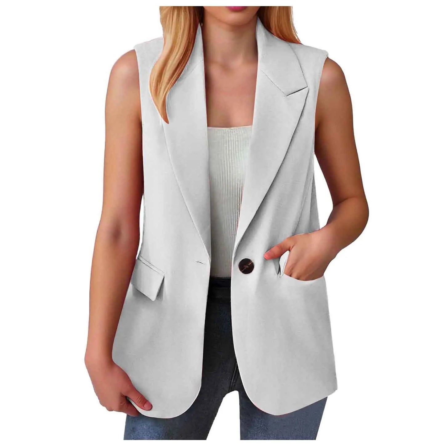 Sleeveless Single Button Slim Fit Blazer Vest