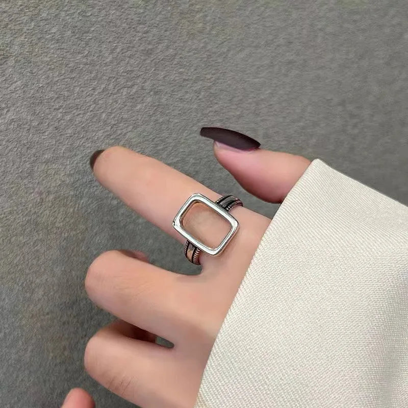 925 Sterling Silver Rectangle Geometry Open Rings