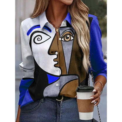 New Plus Size Floral Long Sleeve Blouse with Button Detail for Women