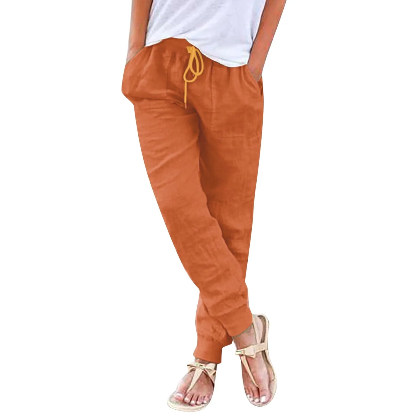 Cotton Linen Drawstring Cargo Pants