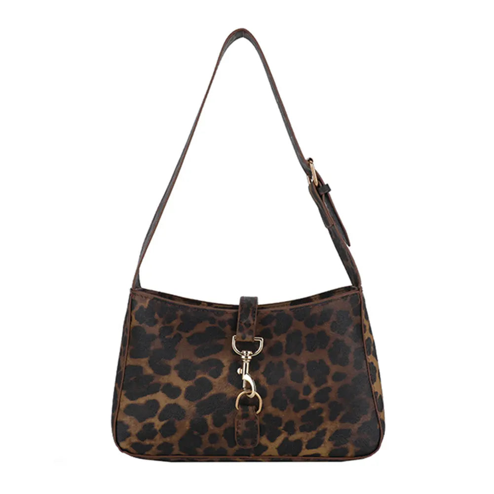Women's Vintage Leopard Print Hobo Shoulder Bag – PU Leather Retro Handbag