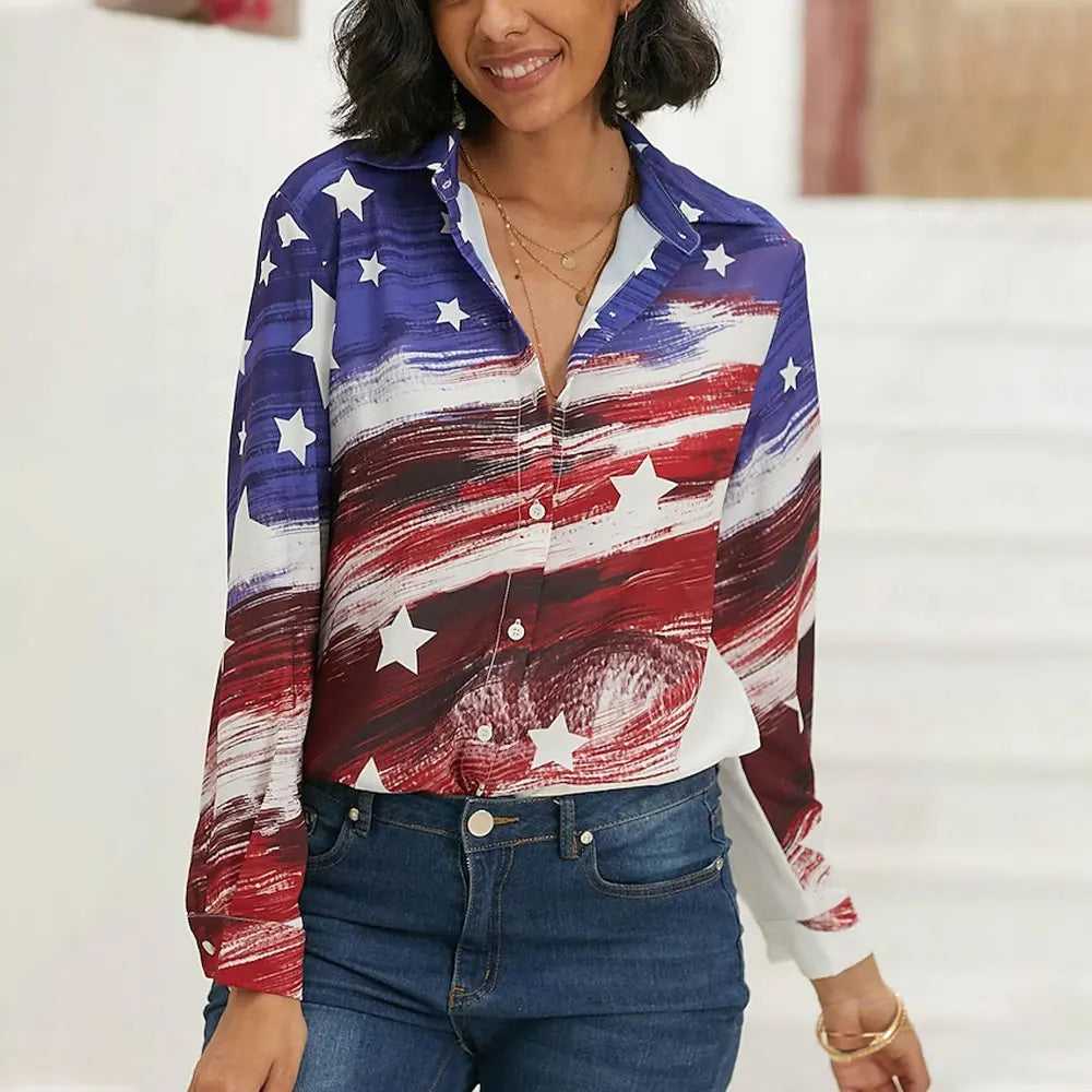 New Plus Size Floral Long Sleeve Blouse with Button Detail for Women