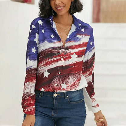 New Plus Size Floral Long Sleeve Blouse with Button Detail for Women